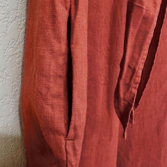 MagicLinen 100% Linen Sleeveless Wide Leg Jumpsuit Terracotta Size L Minimalist - Picture 14 of 15